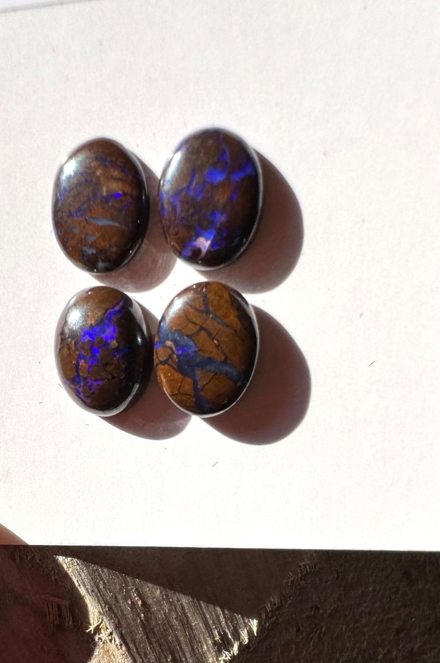 Fossili: Opale - 4 Stk Boulder Opal - Cabochons, BLAU!!!  TOP – Nuovo e nell'imballaggio originale da Leuggern venduto da gemshow 5
