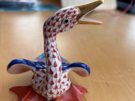 Herend grosse Ente Porzellan bunt mit Goldrand handbemalt