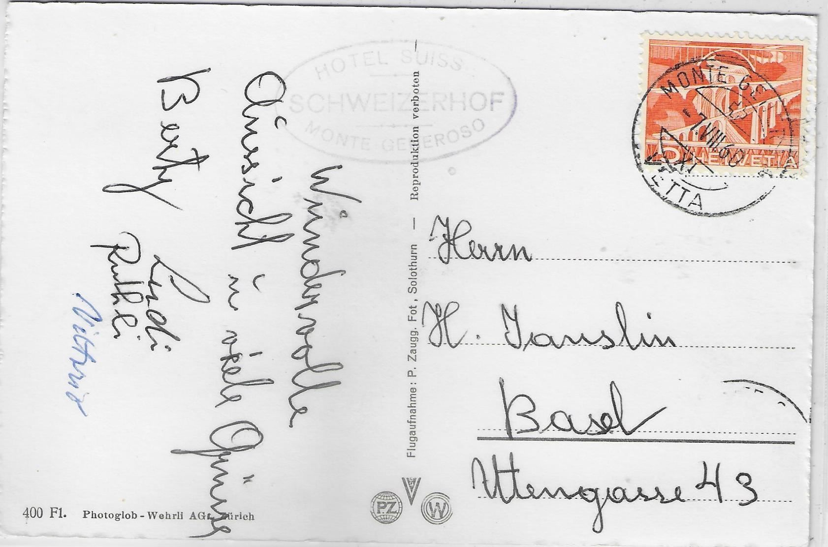 Cartoline postali: Monte Generoso - Alberghi a alpi del – Usato da Ettingen venduto da Kartenplanet 1