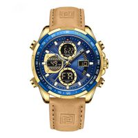 ⌚ Herrenuhr Multifunktionsuhr Blau Braun Leder Quarz NEU