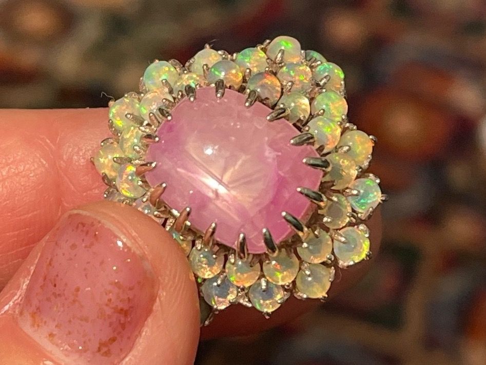 Llan Valls Joies Anelli: Star Ruby & Play of Colors Opals SS925 Ring – Nuovo (secondo la descrizione) da Birsfelden venduto da Brut-Reserve 7