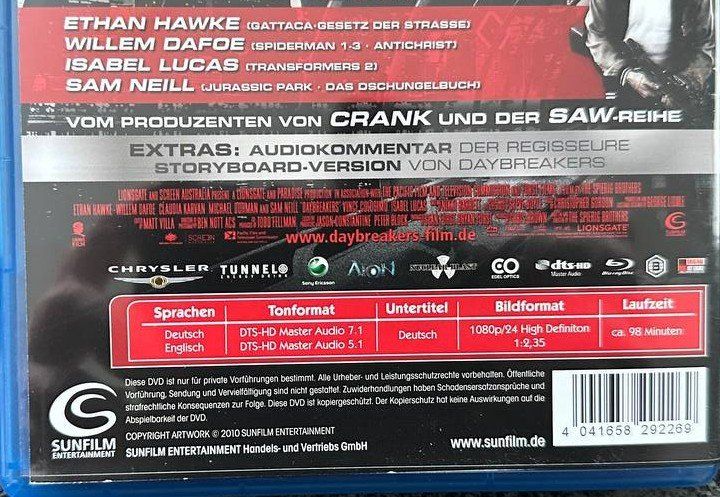 Tutti i DVDs: Daybreakers - Blu-Ray - Ethan Hawke - Top Zustand! – Usato da Beringen venduto da Mantafisch1 2