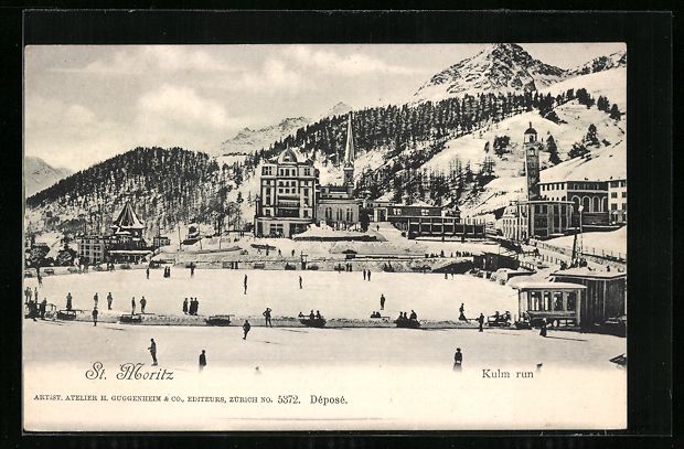 Cartoline postali: St. Moritz, Kulm run, Ortspartie im Wint – Usato da Berlin venduto da bartko-reher