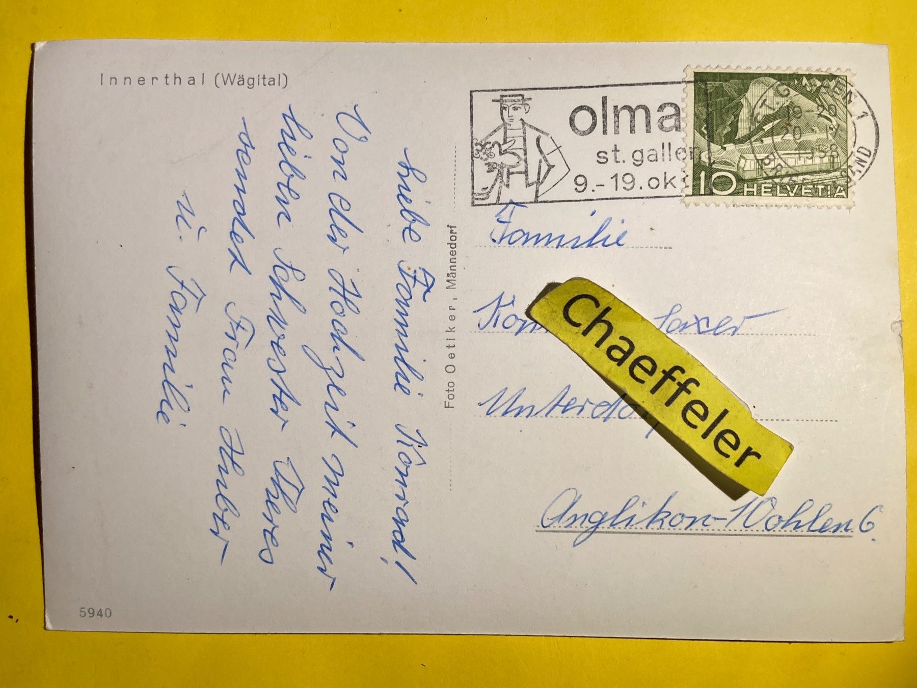 Cartoline postali: 1958 Innerthal ( Wähital ) – Usato da Zürich venduto da Chaeffeler 1