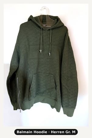 BALMAIN Paris Hoodie Herren Gr. M Khaki – Monogramm 