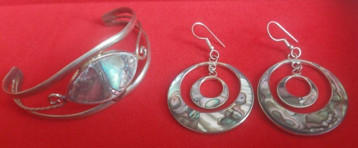 Sonstiger Schmuck: Set bracciale e orecchini messicani, con conchiglia abalone – Gebraucht aus Tesserete von La-Fleur-De-Cerisier