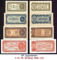 1 / 5 / 10 / 20 Dinar 1944 UNZ RRR
