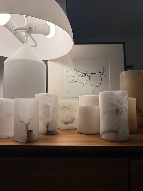 Portacandele: Alabaster Teelichthalter Zylinder div. Grössen – Nuovo e nell'imballaggio originale da St. Gallen venduto da Alina.33 1