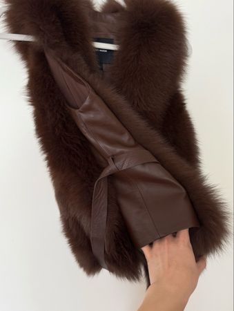 Vero Moda Womens Fox Fur Waistcoat Brown Size S Leather Belt