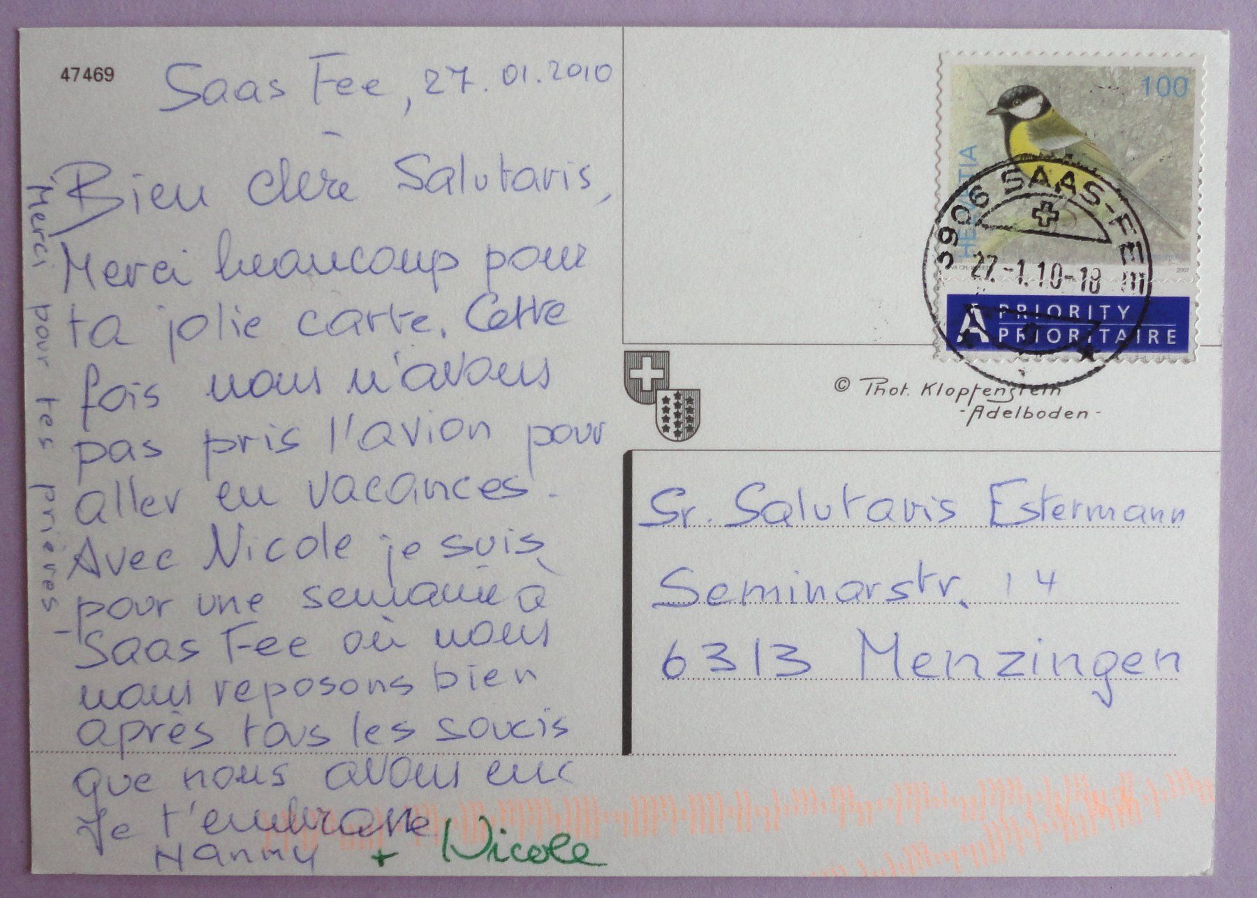 Cartoline postali: Saas-Fee – Usato da Fétigny venduto da Billy2miny 1