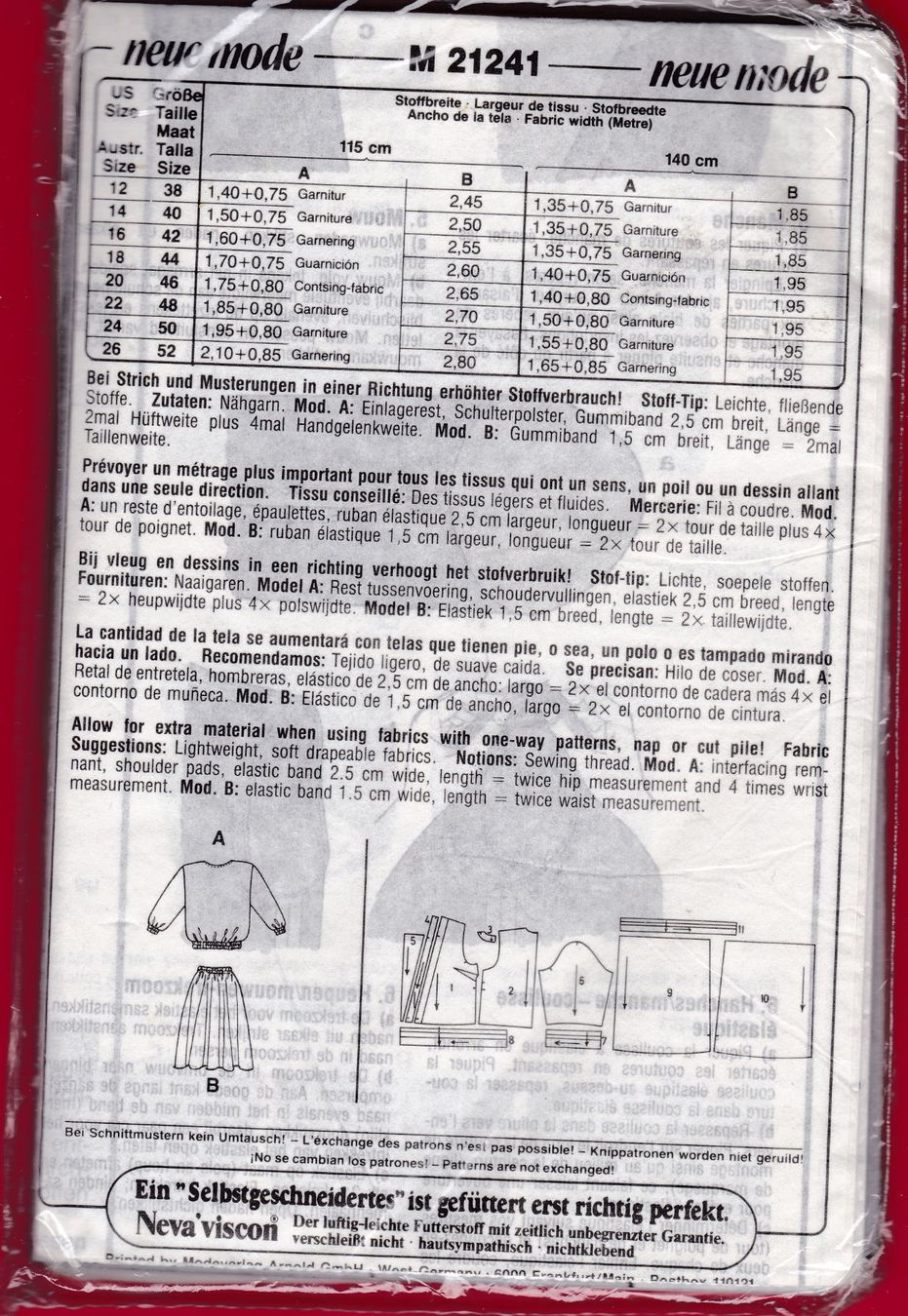 Cartamodelli: NEUE MODE SCHNITTMUSTER, M 21241 – Usato da Oberrieden venduto da Gebirgsstelze 1