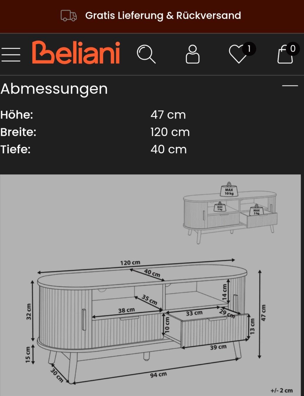Beliani TV Möbel: Lowboard Eiche mit 2 Schubladen und 2 offenen Fächern – Gebraucht aus Zürich von prontoxxx 3