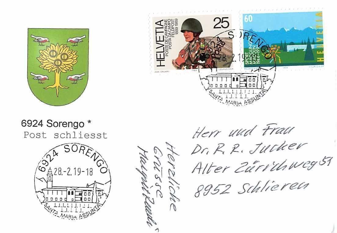 Cartoline postali: Einzelanfertigung POST SORENGO schliesst – Usato da Winterthur venduto da SchatzchischtliWinti 1