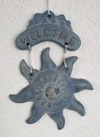 Keramik-Wanddeko "Welcome" Sonne & Mond, Top Zustand!