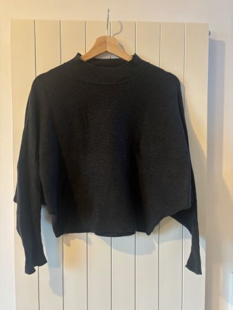 Black Ribbed Sweater, Cropped, Mock Neck