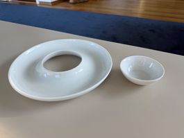 Apéroteller mit separater kleiner Schüssel aus Keramik weiss