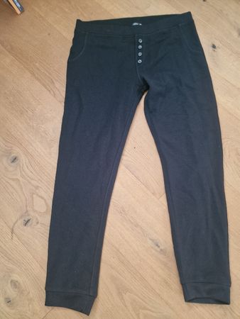 Schwarze Wohlfühl-Lounge-Hose mit Knöpfen, Gr. L, 