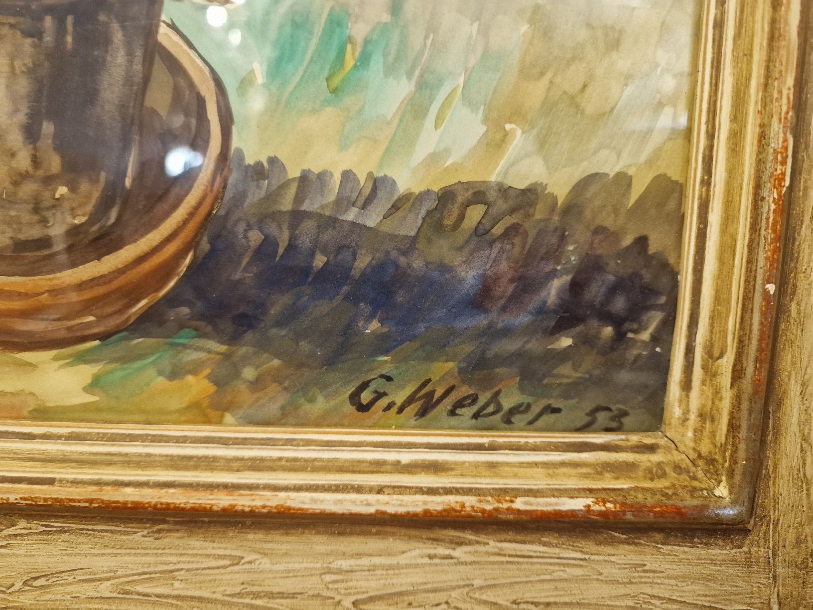 Dipinti: (G.Weber) Aquarell Geranien Blumenbild – Usato da BERN venduto da Intarsia 1