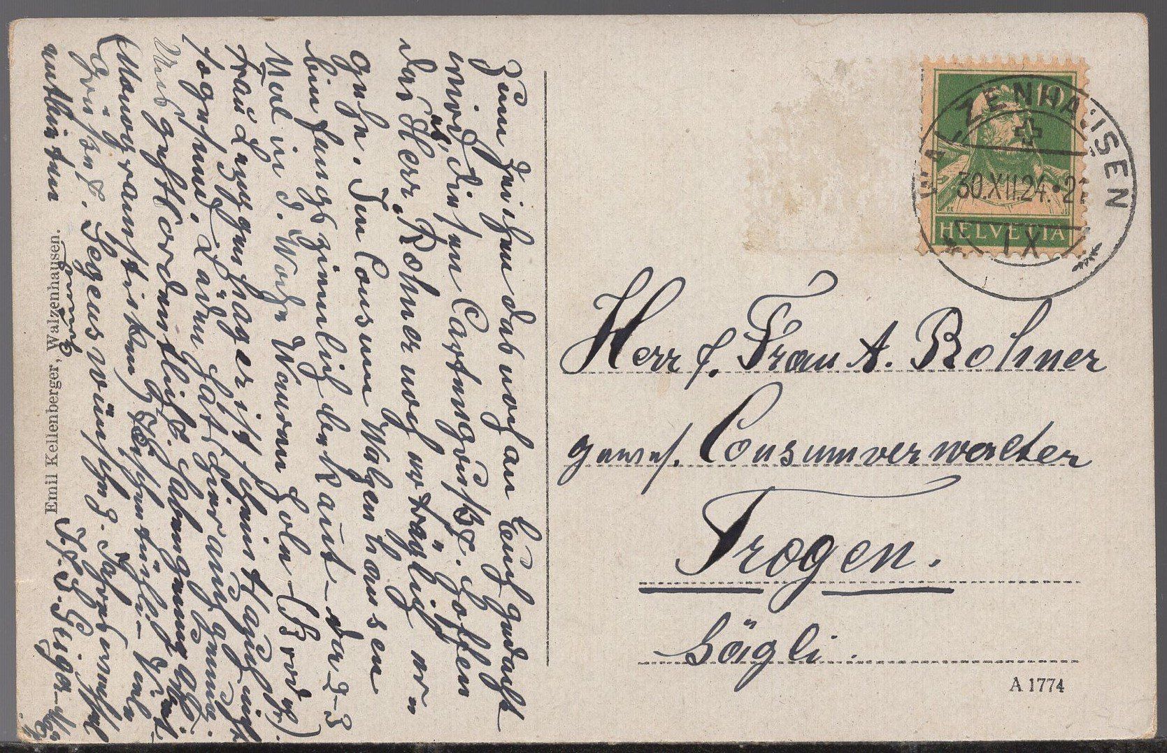 Cartoline postali: Walzenhausen  1924 – Usato da Aarau venduto da kufi44 1