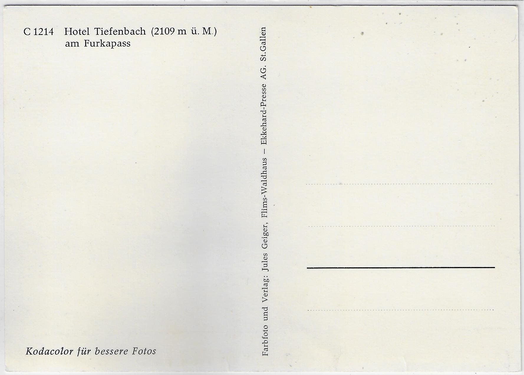 Cartoline postali: Hotel Tiefenbach am Furkapass – Usato da Ettingen venduto da Kartenplanet 1