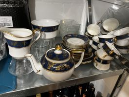 Old Royal China England Teegeschirr Set blau-gold