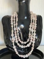 Collier long en quartz rose véritable,  Longueur 137cm