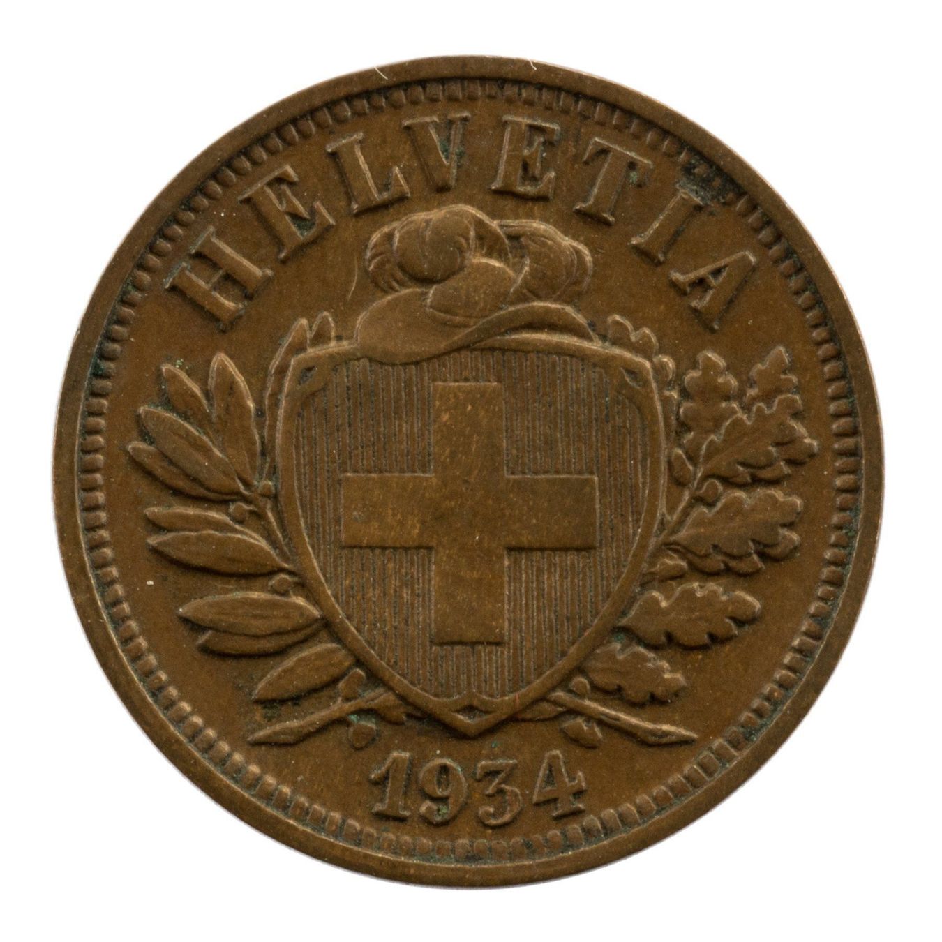 Tutti le monete: Schweiz / Suisse - 2 Rappen - 1934 – Usato da Rotkreuz venduto da Swiss-Coins
