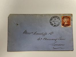 1871 QV 1d Red Penny Newport Isle of Wight to London