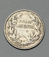Pièce Chili 20 Centavos 1919 monnaie argent état usé