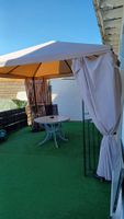 Gartenpavillon beige mit Seitenteilen Metallgestell, 3x3 m