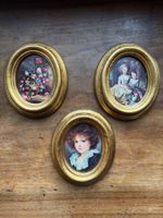 3 italienische Vintage Miniatur Bilder im Goldrahmen