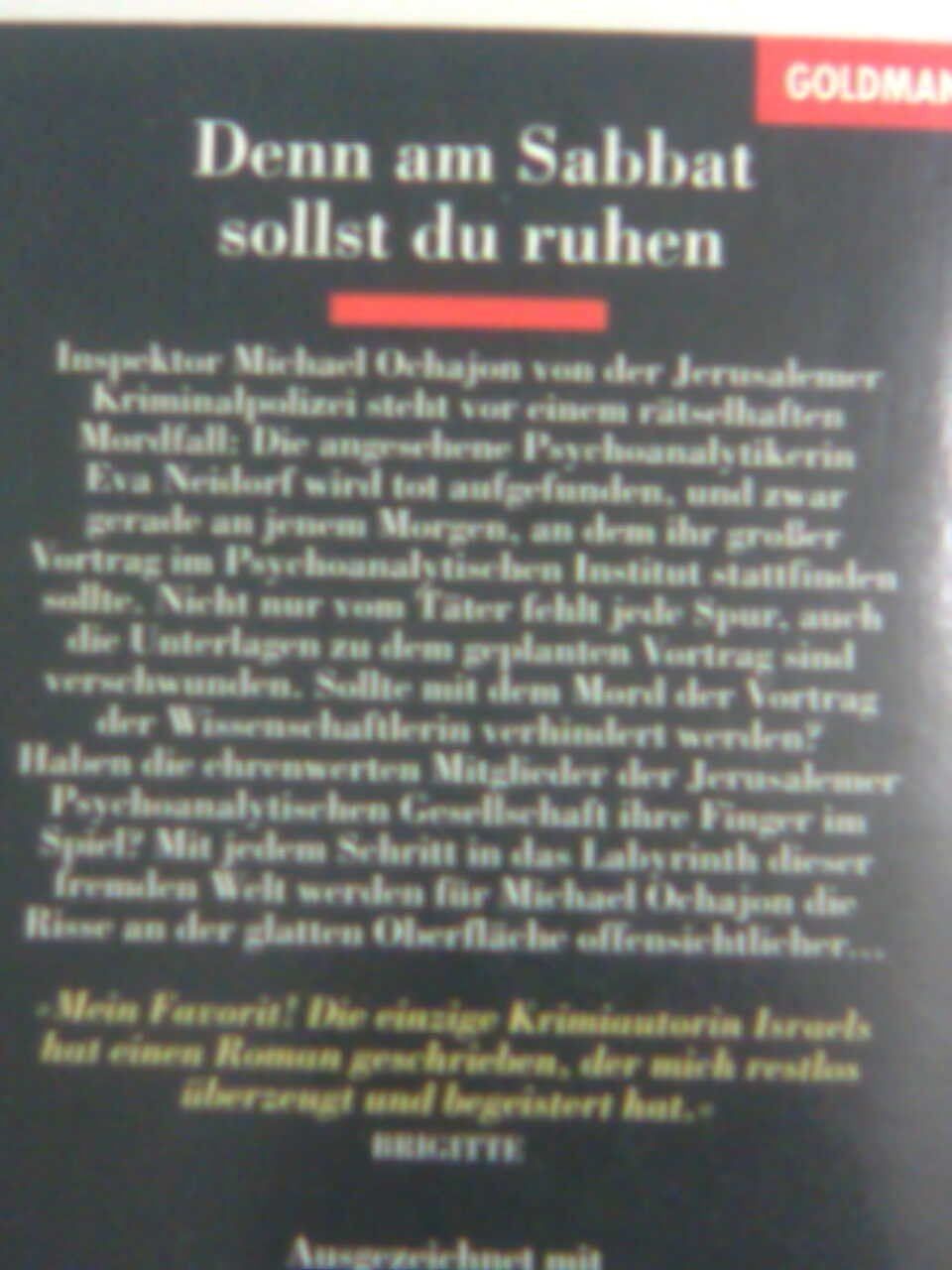 Bücher: Batya Gur Denn am Sabbat sollst du ruhen – Gebraucht aus Basel von Alacant 2