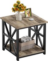 Beistelltisch 50cm mit 2 Ablagen Nachttisch Grau Holz