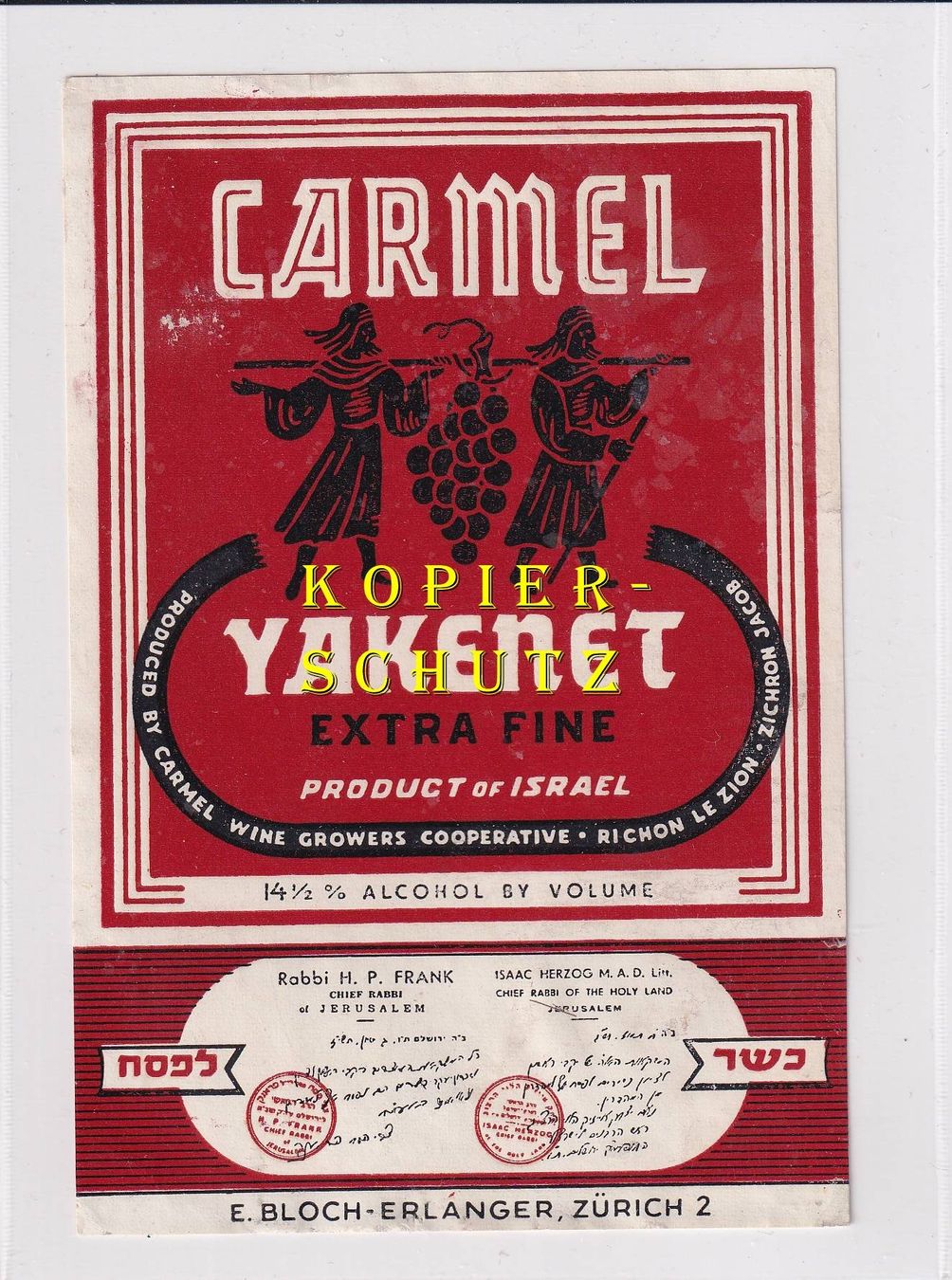 Carta: Etikette - Carmel Yakenet Extra Fine /bd – Usato da Hombrechtikon venduto da Rudolf07