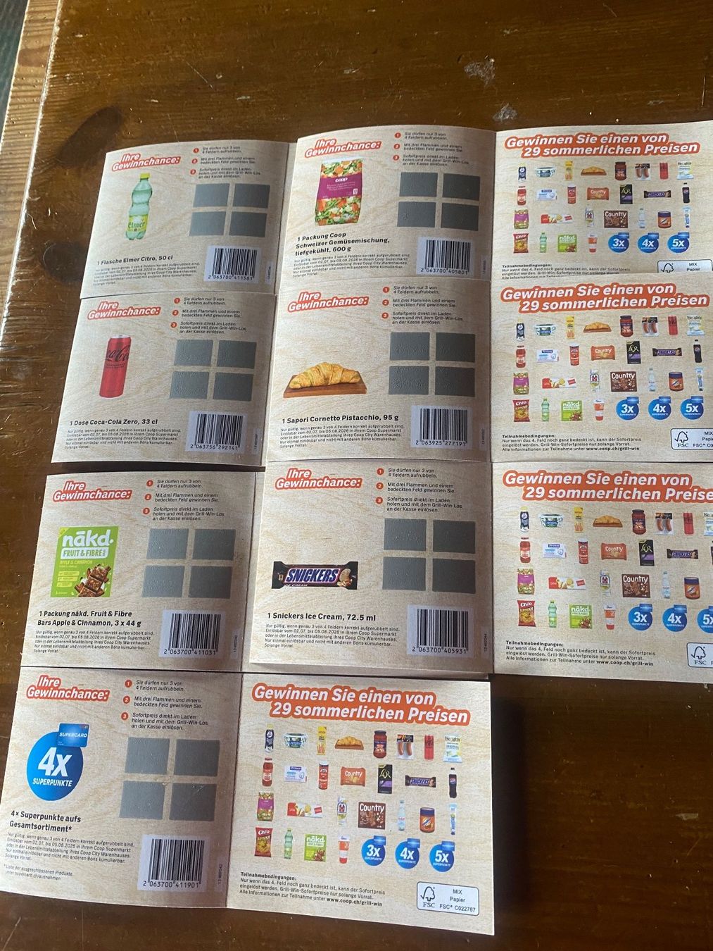 Gutscheine: 7 Rubbellose Grill-win Preisen von Coop – Neu und originalverpackt aus Präz von Eroberto