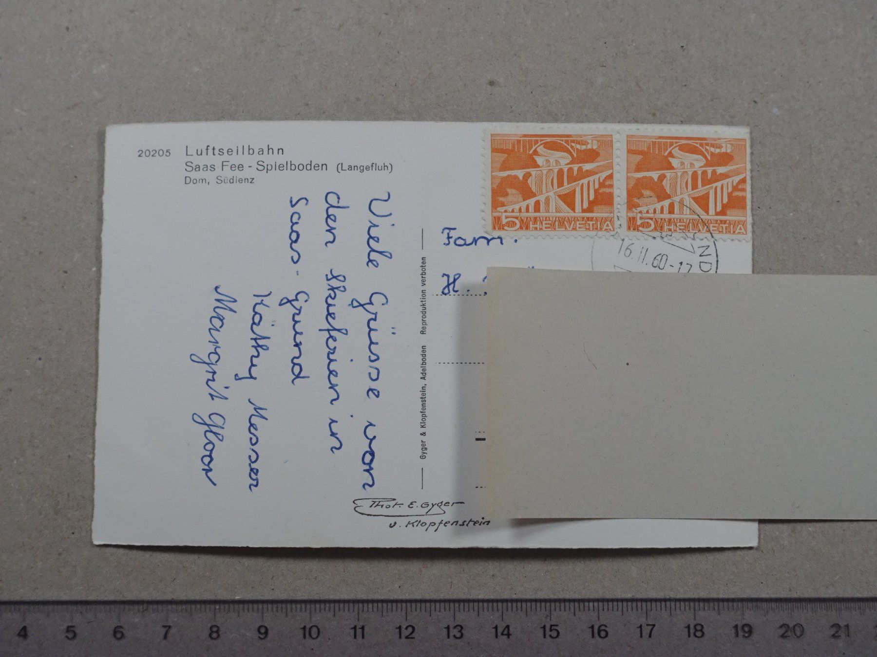Ansichtskarten: Saas Fee, 1960, Luftseilbahn Saas Fee Spielboden – Gebraucht aus Lenzburg von fh1 1