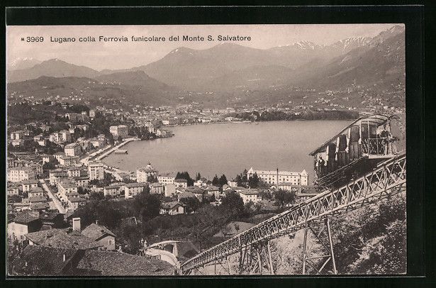 Cartoline postali: Lugano, Lugano colla Ferrovia funicolare – Usato da Berlin venduto da bartko-reher