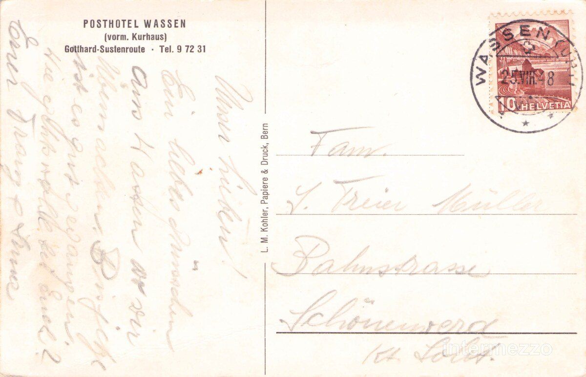 Cartoline postali: Wassen UR // 1948 Hotel Post – Usato da Basel venduto da intermezzo12 1