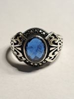 0049 - Bague en argent, Zircon bleu, taille 64