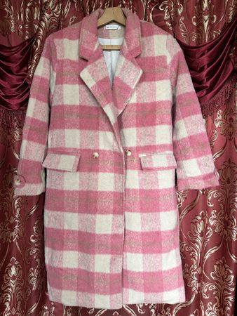 Wintermantel, gefüttert, rosa, beige, kariert, neu, L