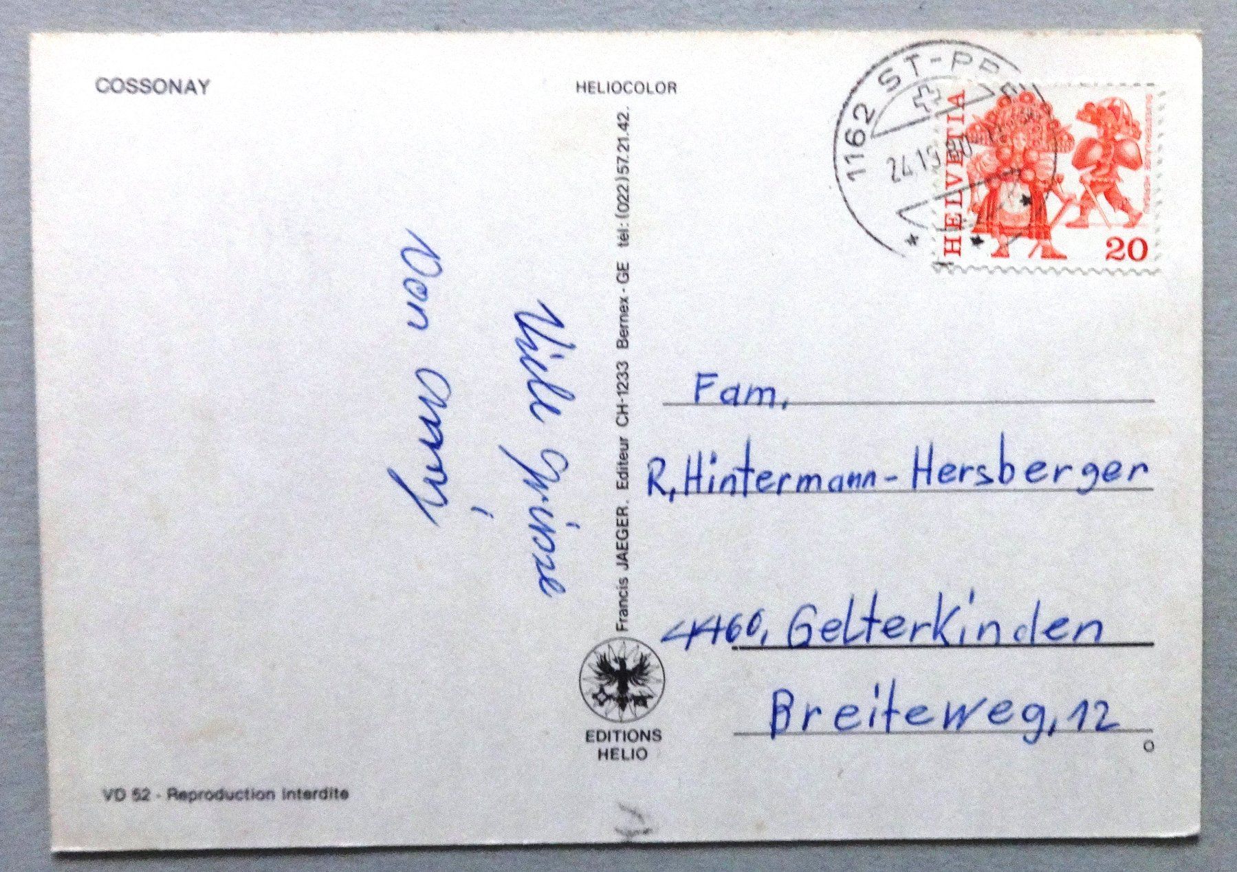 Cartoline postali: Cossonay – Usato da Fétigny venduto da Billy2miny 1