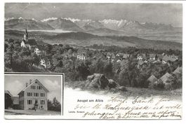 Aeugst am Albis (ZH) Wohnhaus - Dorfpartie mit Kirche - 1908