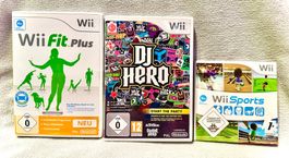 Wii Spiele: Wii Fit Plus, DJ HERO, Wii Sports(Hülle)