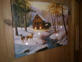 Wandbild mit Landschaft und Lichter - Rehe im Schnee