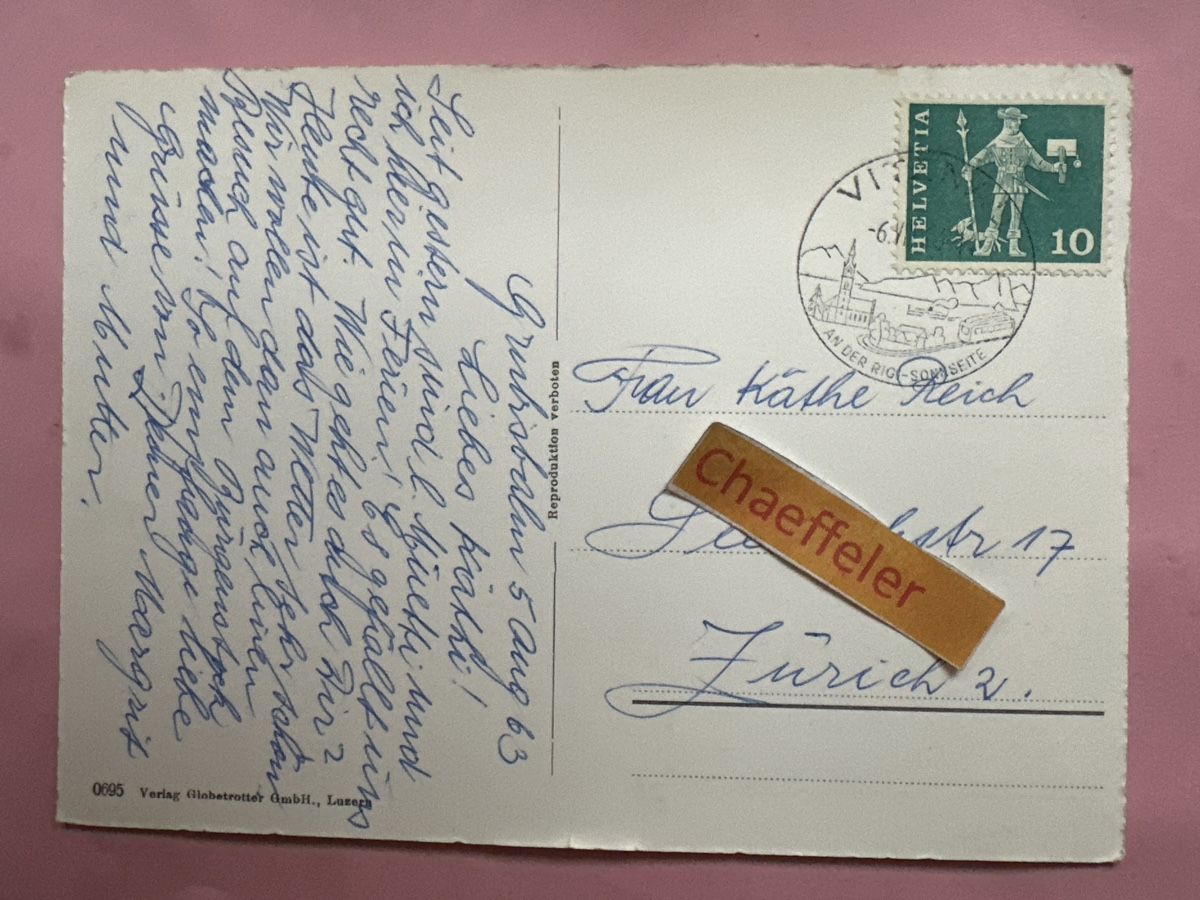 Cartes postales: 1963 Hotel Grubisbalm ob Vitznau – D'occasion à Zürich par Chaeffeler 1