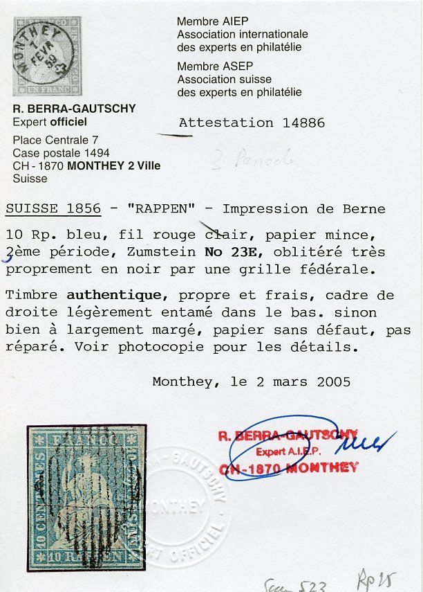 Tous les timbres: Zst 23 E / 23 B3m Strubel mit Attest – D'occasion à Steffisburg par Sorbas 1