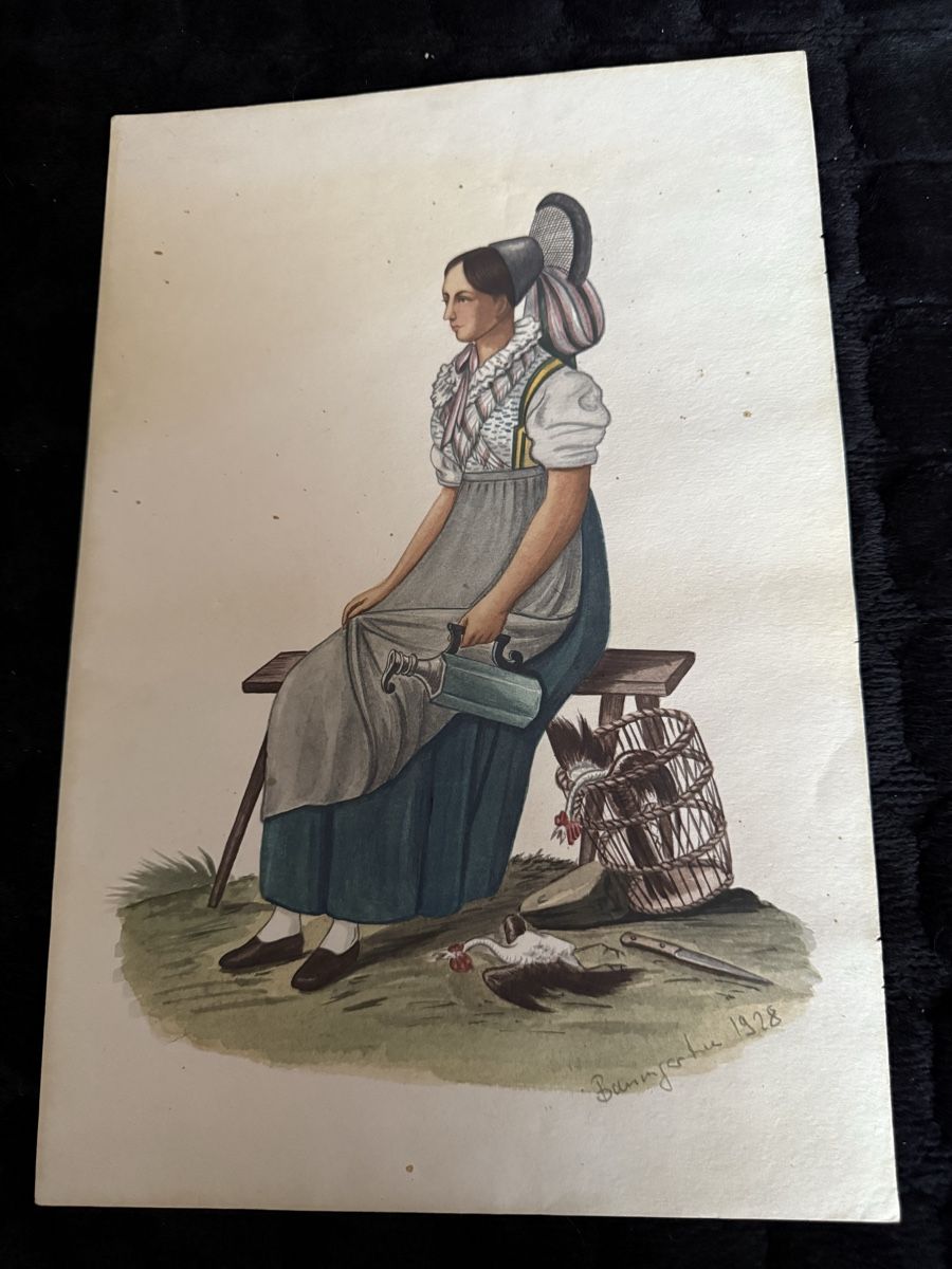 Dipinti: Original Aquarell Tracht 1928 – Usato da Biel/Bienne venduto da Katja01112