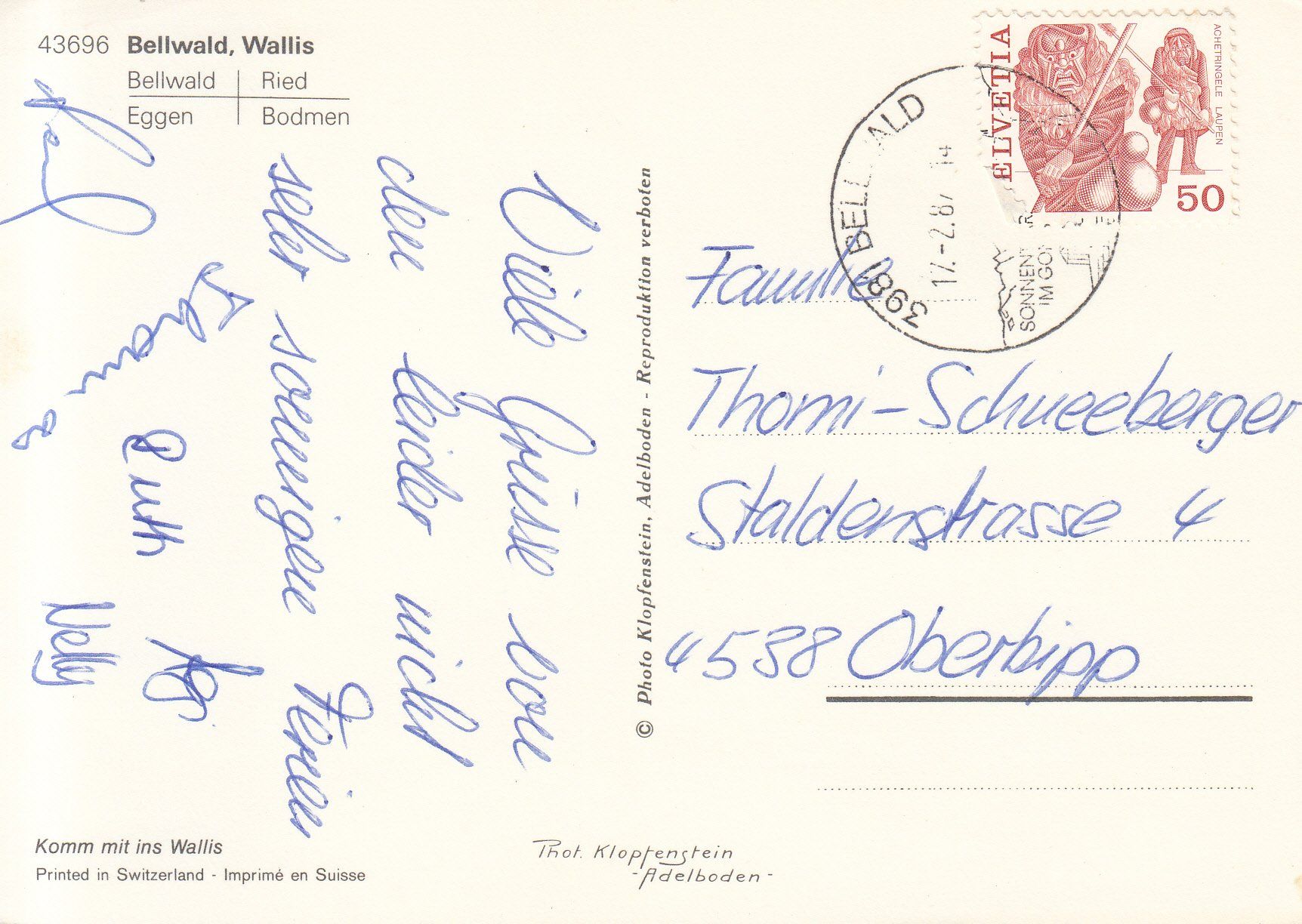 Cartoline postali: Bellwald 1987 – Usato da Bürglen TG venduto da StampGraf 1