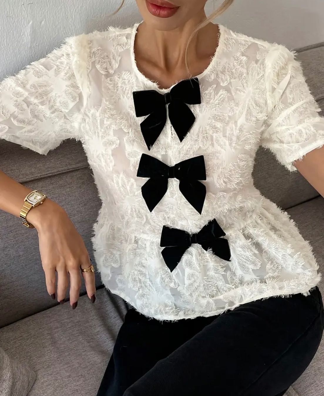 Camicette: Wunderschöne Bluse mit Samt-Schleifen - S/M - NEU! – Nuovo e nell'imballaggio originale da Pfäffikon SZ venduto da ansyyy 2