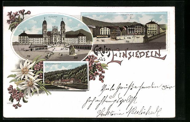 Ansichtskarten: Litho Einsiedeln, Kloster, Hauptplatz, F – Gebraucht aus Berlin von bartko-reher